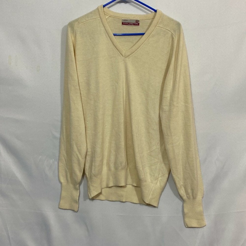Classic Direction Womens Ivory Long Sleeves Knitted V Neck Sweater Size Medium